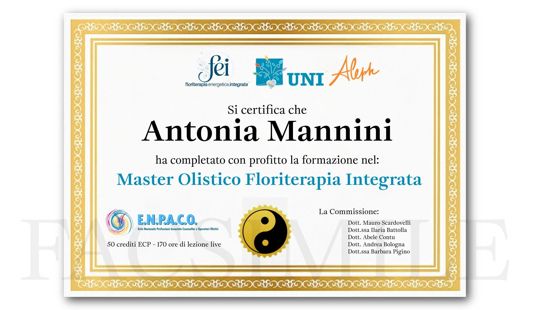 Esempio di attestato F.E.I. con 50 crediti ECP ENPACO